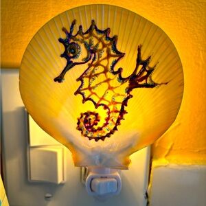 Scallop Shell Night Light, hand painted with sea horse